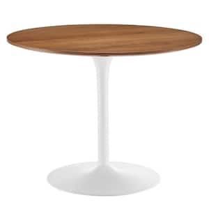 Pursuit 40 in. Round Wood in Walnut White Pedestal Dining Table Seats 4