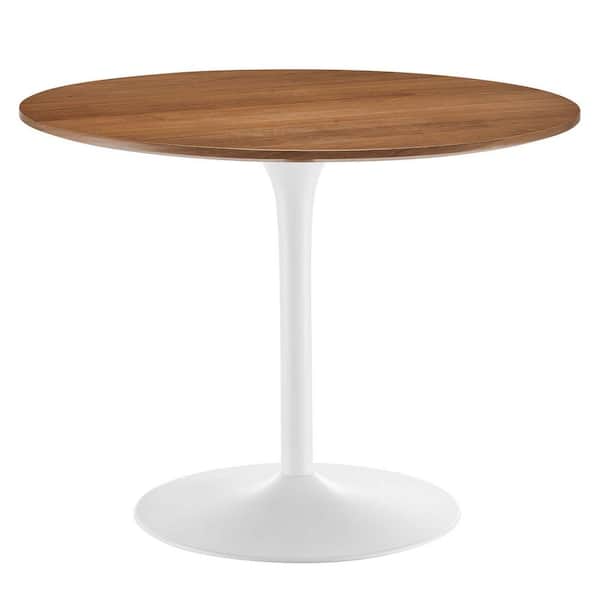 MODWAY Pursuit 40 in. Round Wood in Walnut White Pedestal Dining Table Seats 4