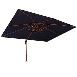 10 ft. x 13 ft. High-Quality Aluminum Wood Pattern Patio Umbrella Cantilever Umbrella with Base Plate, Navy Blue