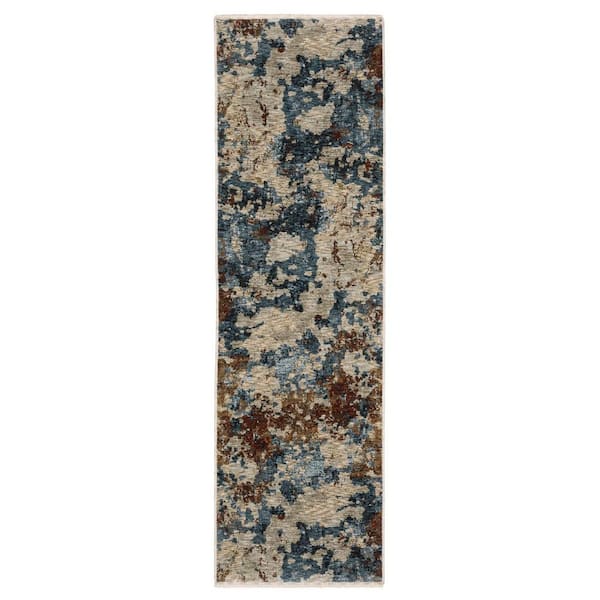 2 X 8 Beige Abstract Washable Area Rug Runner Rug
