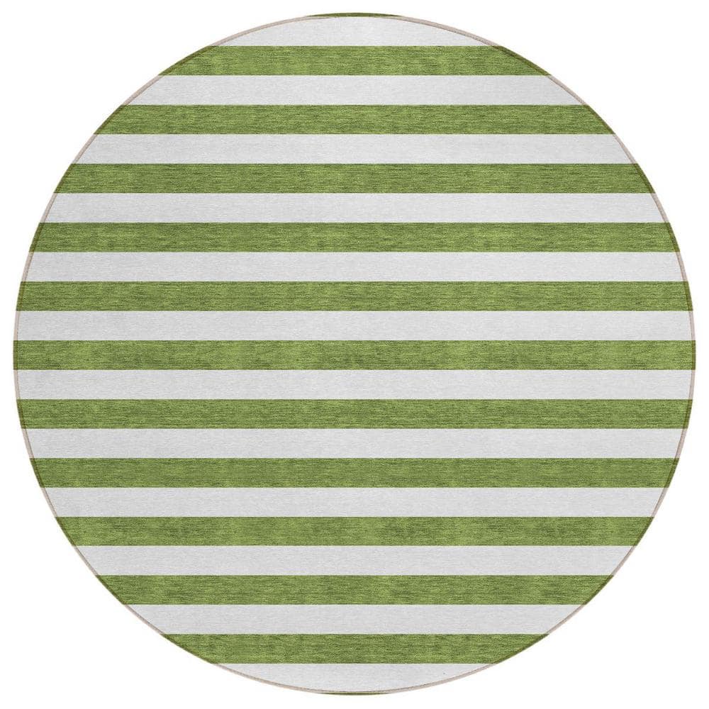 Olive Green 8 ft. Round Woven Striped Polyester Round Indoor/Outdoor Area Rug price history on PriceWatchPro