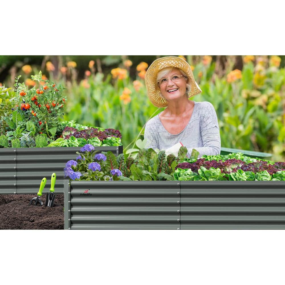 Cesicia Outdoor 8 ft. x 4 ft. x 1.5 ft Rectangular Metal Galvanized Raised  Garden Bed in Gray For Vegetables and Flowers VJ043Plant7 - The Home Depot