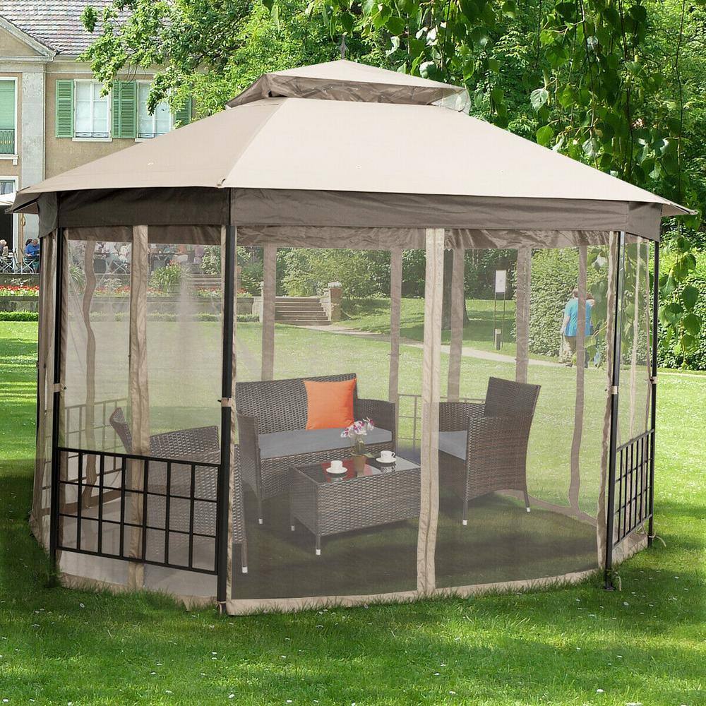12-ft x 10-ft Beige Metal Polyester Octagonal Gazebo