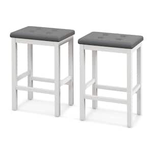 24 in. Grey and White Wood Bar Stools Counter Stool with Padded Seat and Footrest (Set of 2)