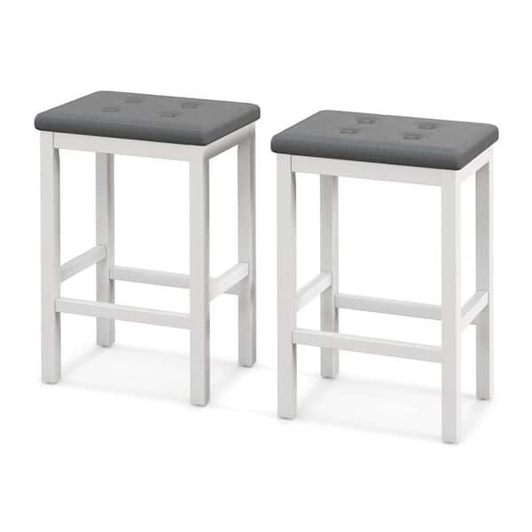 Costway 24 in. Grey and White Wood Bar Stools Counter Stool with Padded Seat and Footrest (Set of 2)