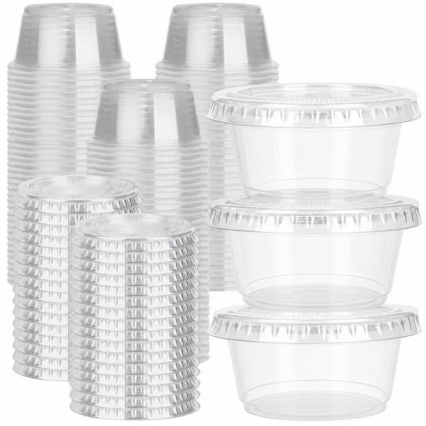 100-Pack 2 oz. Transparent Plastic Portion Cups with Secure Snap-On Lids Condiment Servers for Shots and Dressing