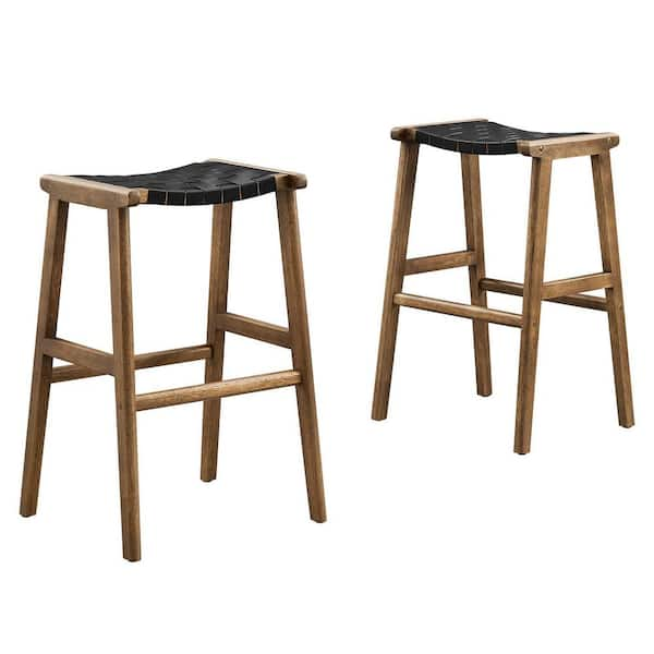 MODWAY Saorise 29.5 in. Walnut Black Backless Wood Bar Stool