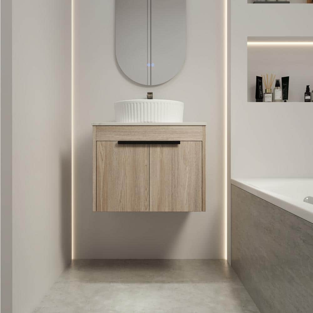 24 in. W x 19 in. D x 23 in. H Wall Mounted Bath Vanity in White Oak with W