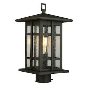 Arlington Creek 7.5 in. W x 15 in. H 1-Light Matte Bronze Outdoor Post Light with Clear Seeded Glass