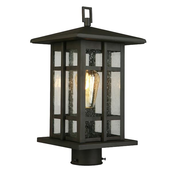 Eglo Arlington Creek 7.5 in. W x 15 in. H 1-Light Matte Bronze Outdoor Post Light with Clear Seeded Glass