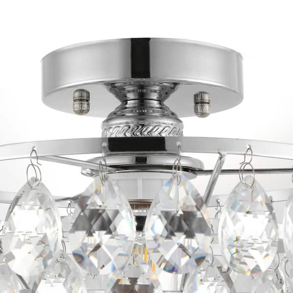WINGBO 9.5 in. Nickel Crystal Ceiling Light Fixture, Round