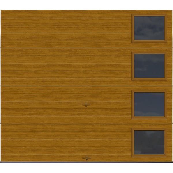 Modern Steel 9 ft. X 7 ft. 18.4 R-Value Insulated Wood Look Medium Garage Door with Windows