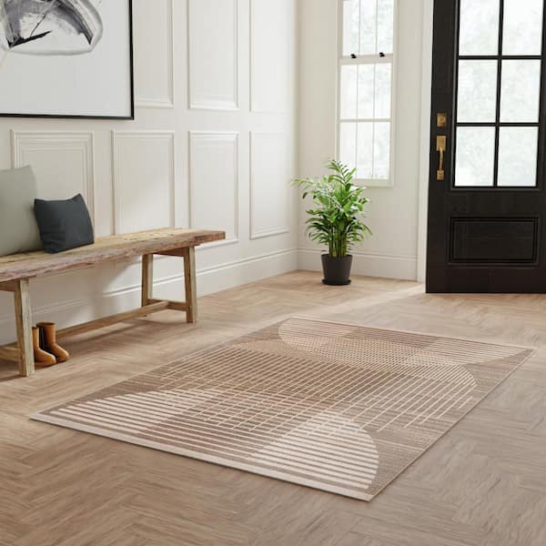 Astra Machine Washable Latte 5 ft. x 7 ft. Graphic Contemporary Area Rug