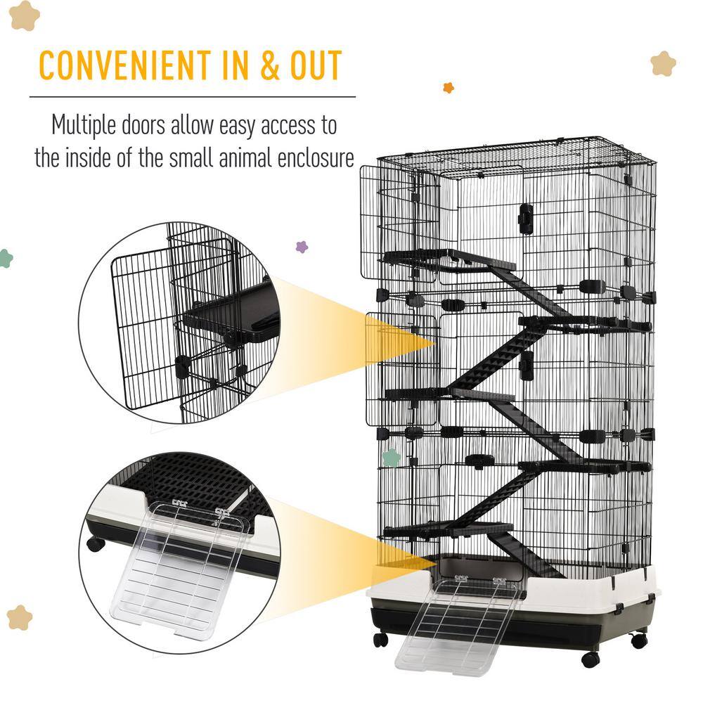 Black Metal 6-Tier Rolling Small Animal Cage with Wheels
