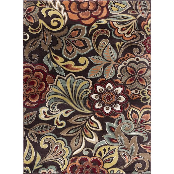 Tayse Rugs Deco Abstract Brown 8 ft. x 10 ft. Indoor Area Rug