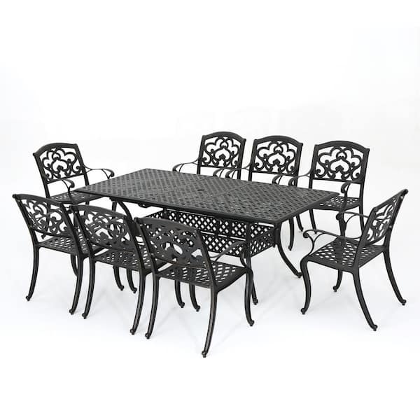 Abigal Shiny Copper Finish 9-Piece Cast Aluminum Rectangular Outdoor Patio Dining Set