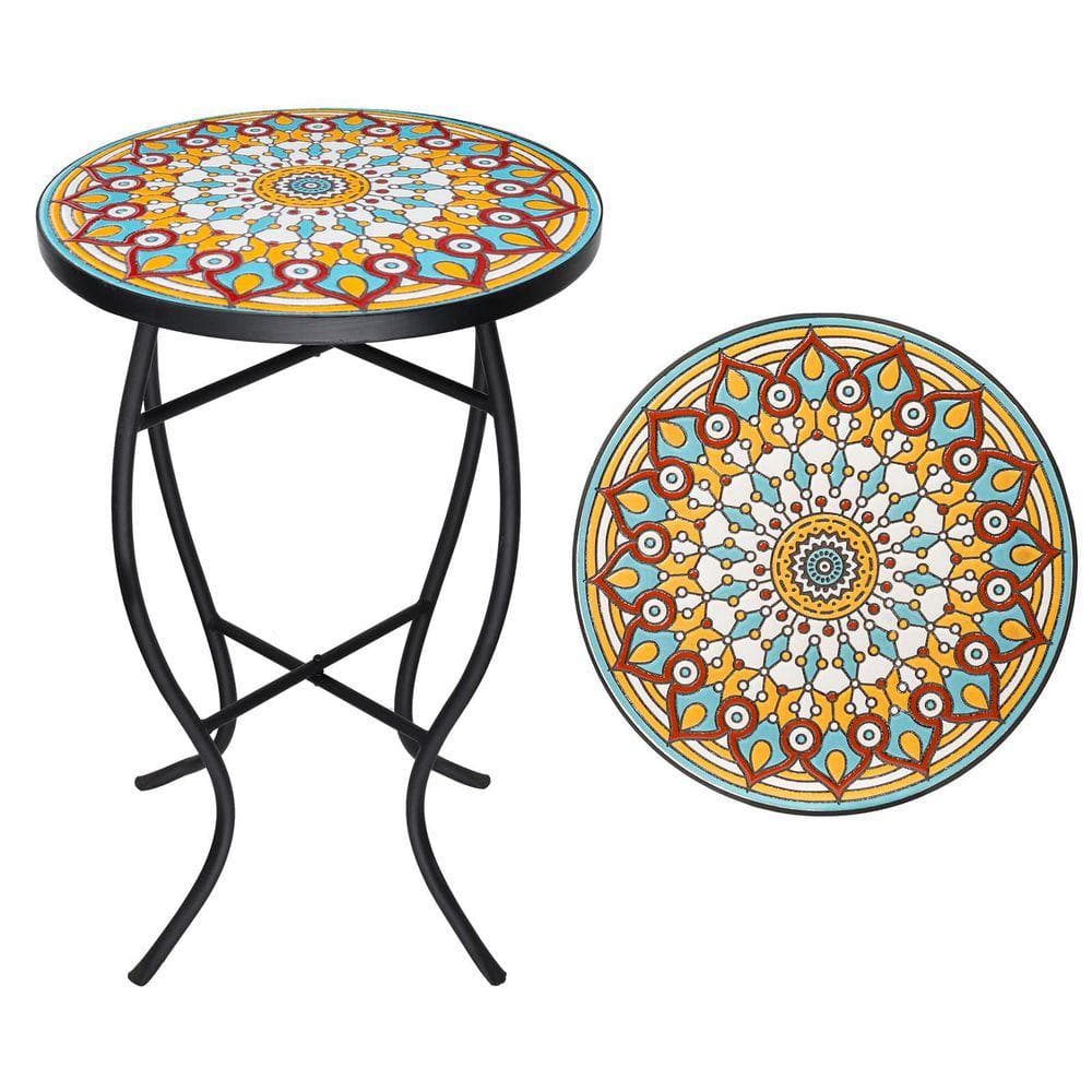 MOEPISY Multi Yellow Mosaic Outdoor Side Table 0DQXWLHKK - The
