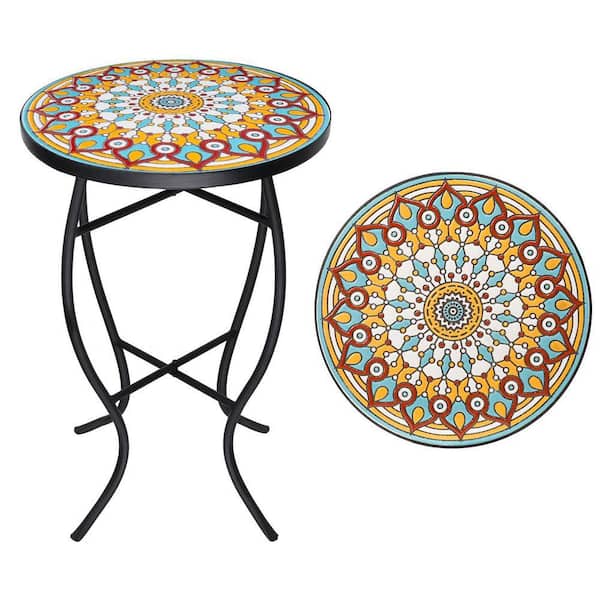 MOEPISY Multi Yellow Mosaic Outdoor Side Table 0DQXWLHKK - The