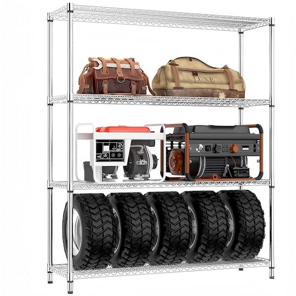 4-Shelf Heavy Duty Metal Adjustable Shelving Unit in Chrome (45.3 in. W x 59.4 in. H x 15.8 in. D)