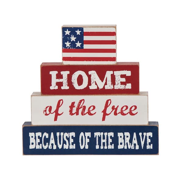 Glitzhome 8.07"H Patriotic Wooden Word Sign Table Decor