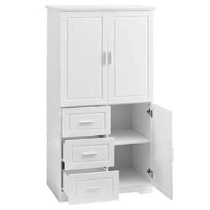 32.6 in. W x 19.6 in. D x 62.2 in. H White Linen Cabinet with 3-Drawers