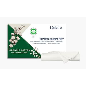 2-Piece Set Ivory Solid 100% Organic Cotton Sheets, Twin, Smooth and Breathable, Super Soft Fitted Sheet Sets