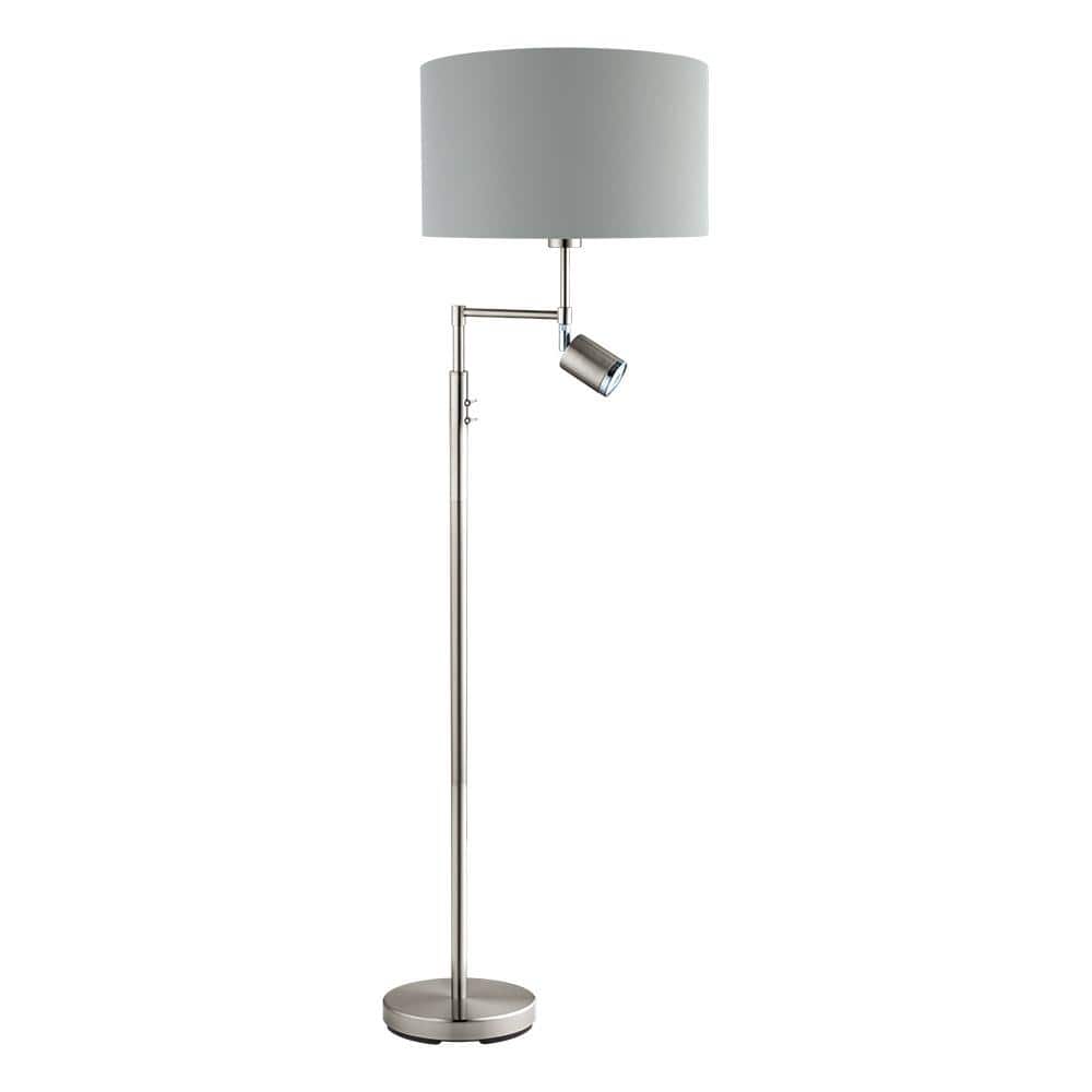 Santander 15 in. W x 59.84 in. H 2-Light Chrome Floor Lamp with White Fabri