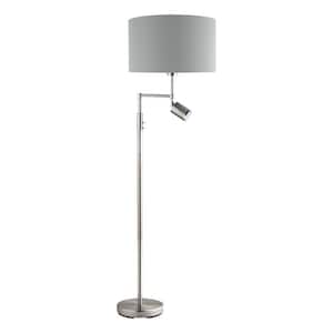 Santander 15 in. W x 59.84 in. H 2-Light Chrome Floor Lamp with White Fabric Drum Shade