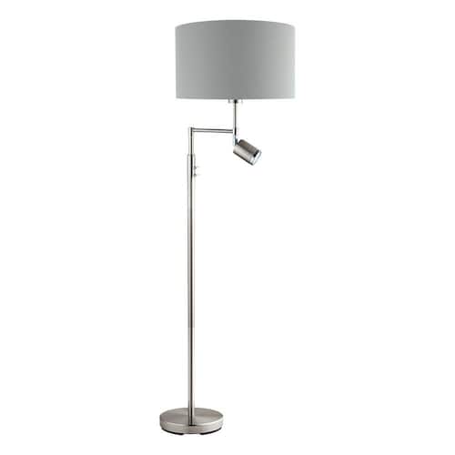 Santander 15 in. W x 59.84 in. H 2-Light Chrome Floor Lamp with White Fabric Drum Shade Lighting