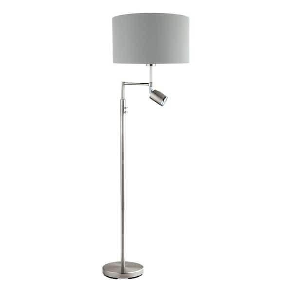 Eglo Santander 15 in. W x 59.84 in. H 2-Light Chrome Floor Lamp with White Fabric Drum Shade