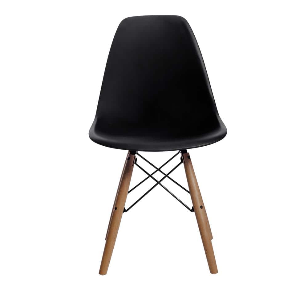 MQ Eiffel Black Plastic and Wood Indoor and Outdoor Patio Dining Chairs
