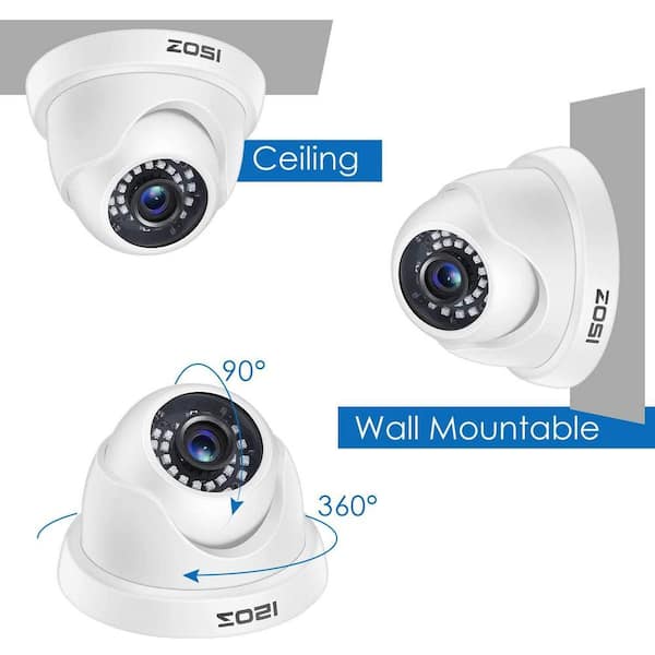 ZOSI White Wired 1080p Indoor Dome TVI Security Camera Compatible