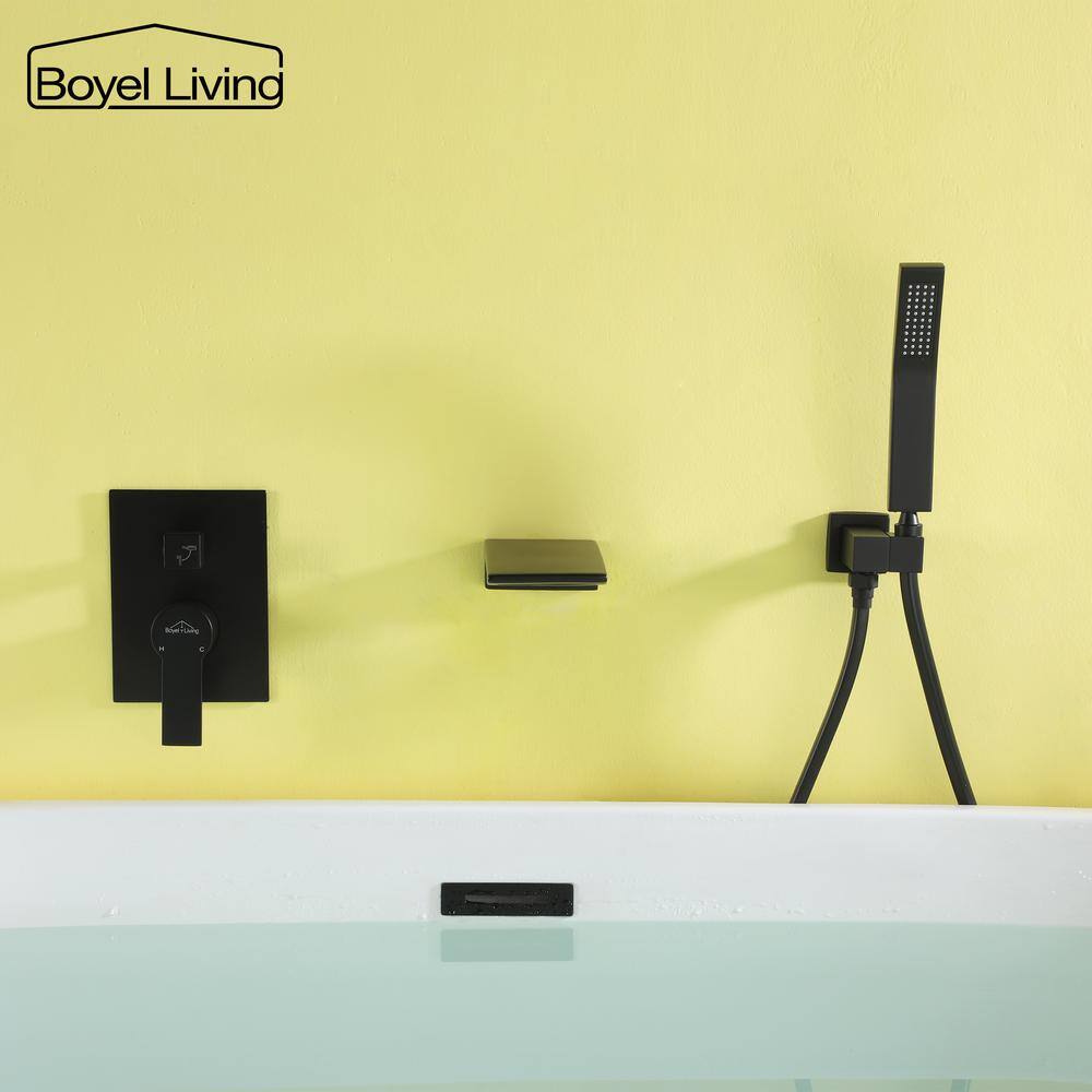 Matte Black Wall Mount Roman Tub Faucet with Hand Shower