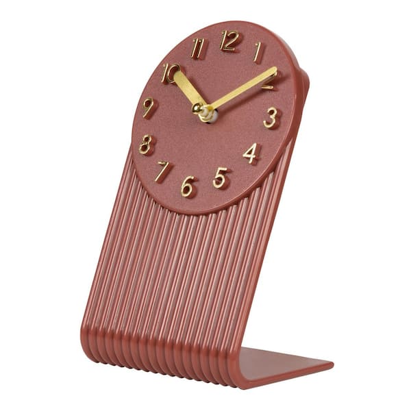 Grooves Brick Red Quartz Analog Tabletop Clock