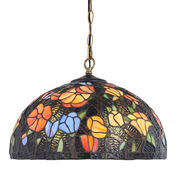 OUKANING 19.68 in. 5-Light Multi-Color Vintage Tiffany Shaded