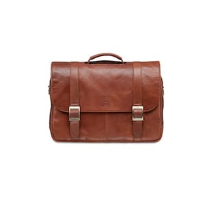Arizona Collection Cognac Leather Double Compartment Porthole Briefcase for 15.6 in. Laptop/Tablet