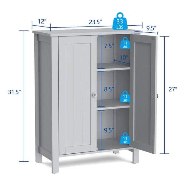 Gymax 2-Door Bathroom Floor Storage Cabinet Space Saver Organizer