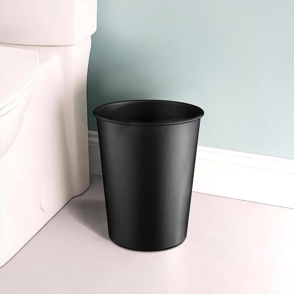 Black Powder Coated Cylindrical Metal Wastebasket