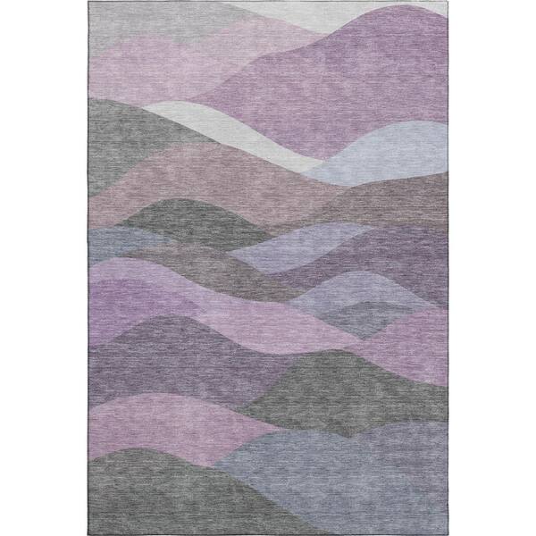 Mayfield Premium Machine Washable Abstract AMF2378 Plum 5 ft. x 7 ft. 6 in. Area Rug