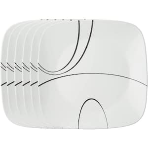 6-Piece 10.5 in. Dinner Plate White Simple Lines Dinnerware Set (Service for 6)
