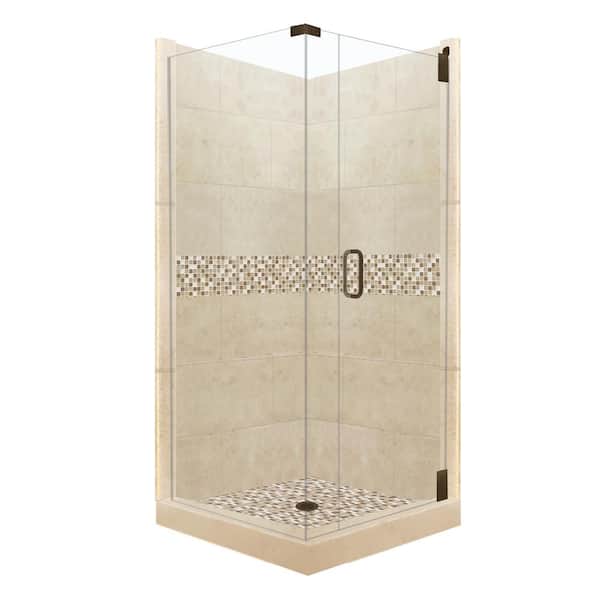 American Bath Factory Roma Grand Hinged 42 in. x 42 in. x 80 in. Right-Hand Corner Shower Kit in Brown Sugar and Old Bronze Hardware