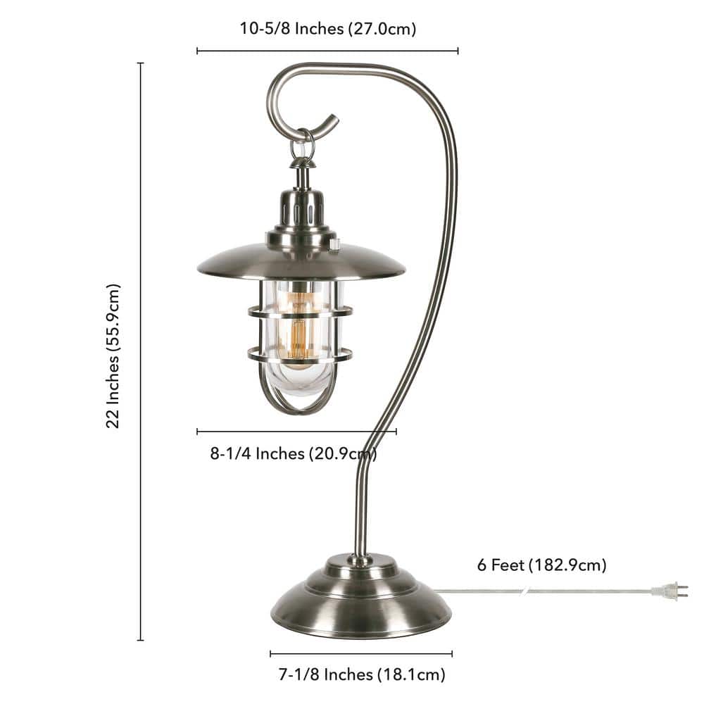 Silver Nautical Lantern Table Lamp with Glass Shade