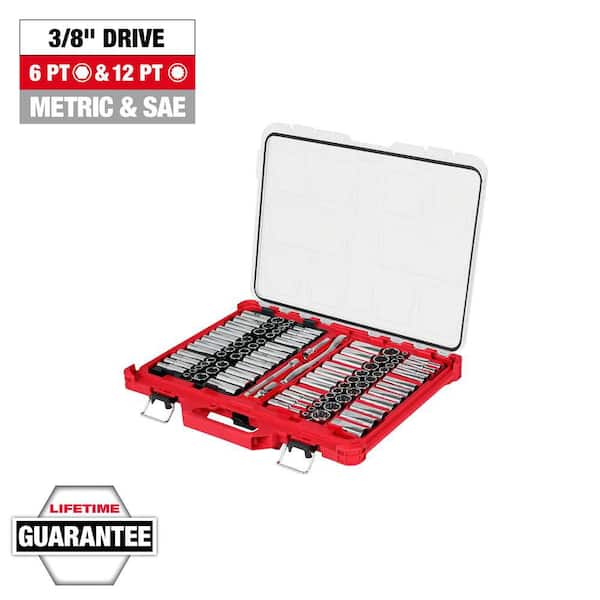 Milwaukee 3/8 in. 6 Point and 12 Point Metric/SAE Ratchet and Socket Set with PACKOUT Low Profile Organizer (98-Piece)