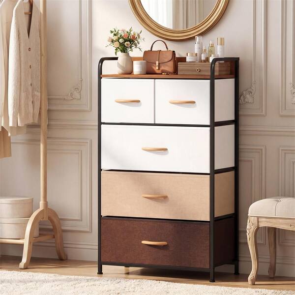 Reviews for Costway 5-Drawer Cream Dresser Storage with Wooden Top 39 in. x 23 in. x 11.5 in. | Pg 1