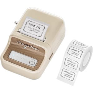 White Inkless Label Maker, Portable Thermal Label Printer, Compatible w/iOS & Android, with 50x 30mm White Label