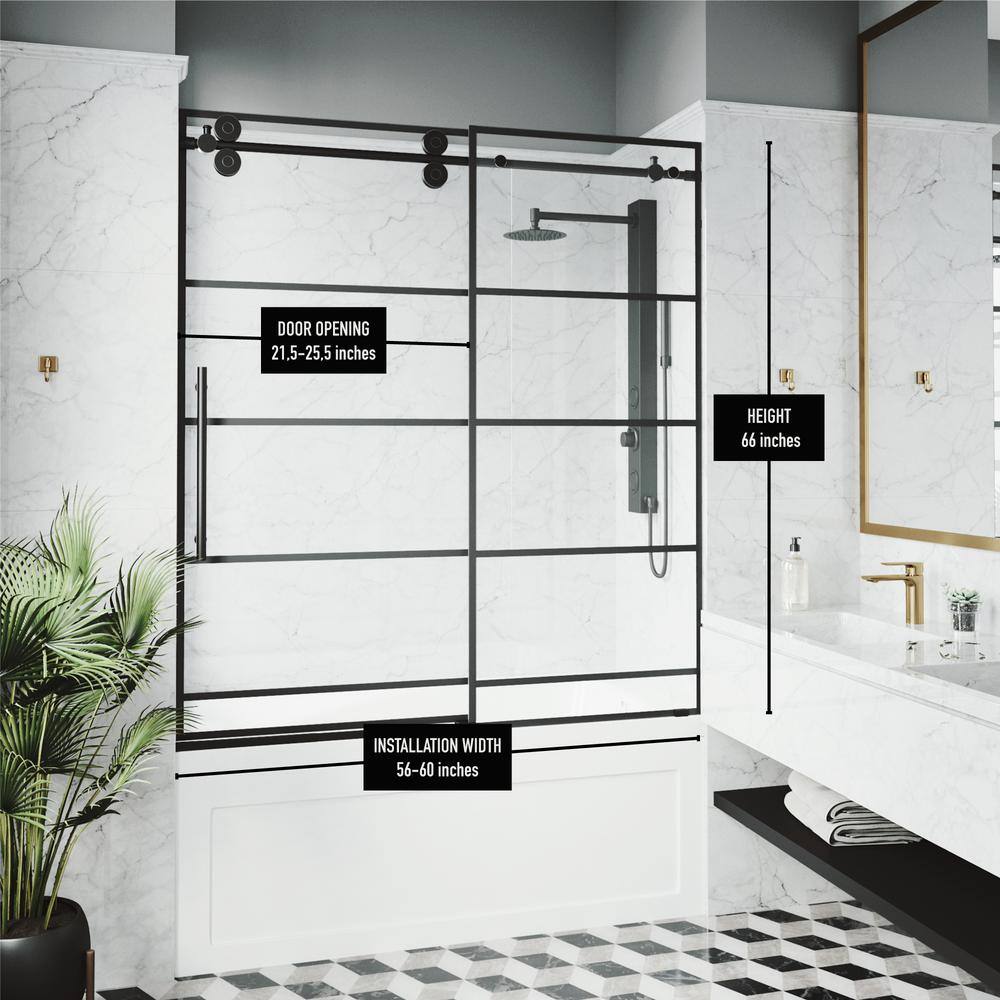 Elan 60" Matte Black Frameless Sliding Tub Door with Clear Glass