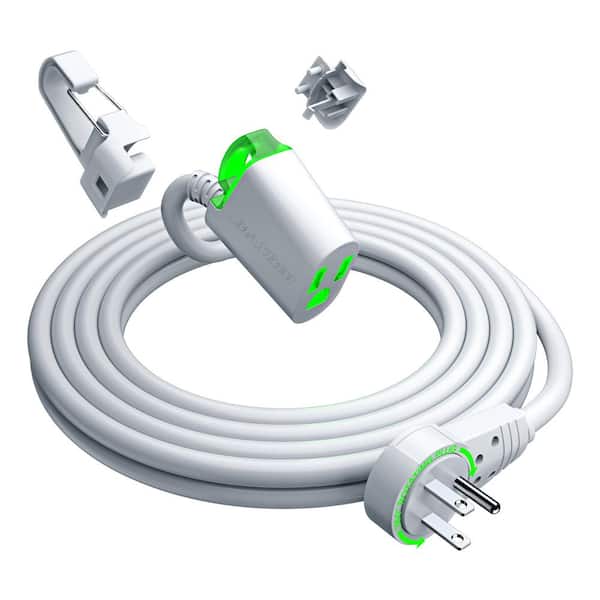 MAXIMM 10 ft. 16/3 Light Duty Indoor Extension Cord 360° Rotating Flat Plug 1-Outlet with Handle with Hook (Lighted), White