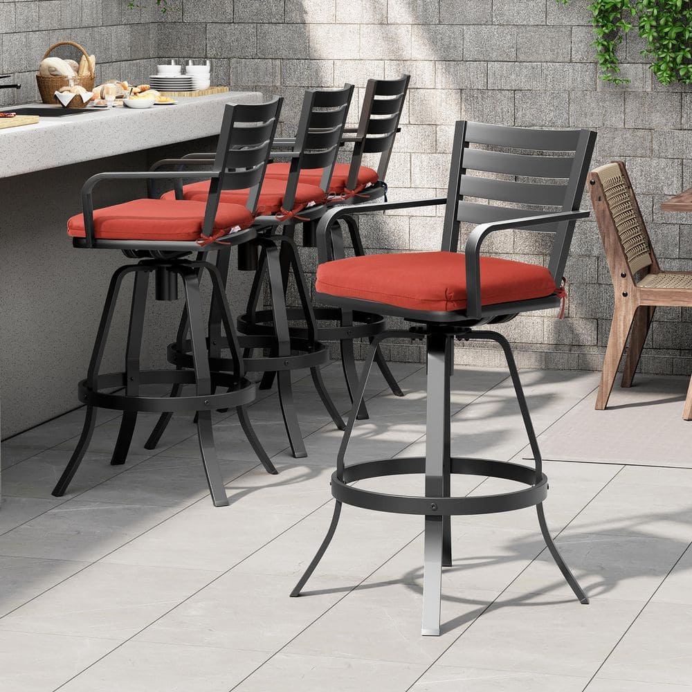 Swivel Cast Aluminum Outdoor Bar Stool with Sunbrella Red Cushion (4-Pack) price history on PriceWatchPro