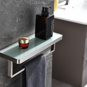 Bagno Bianca Stainless Steel White Glass Shelf with Towel Bar in Brushed Nickel