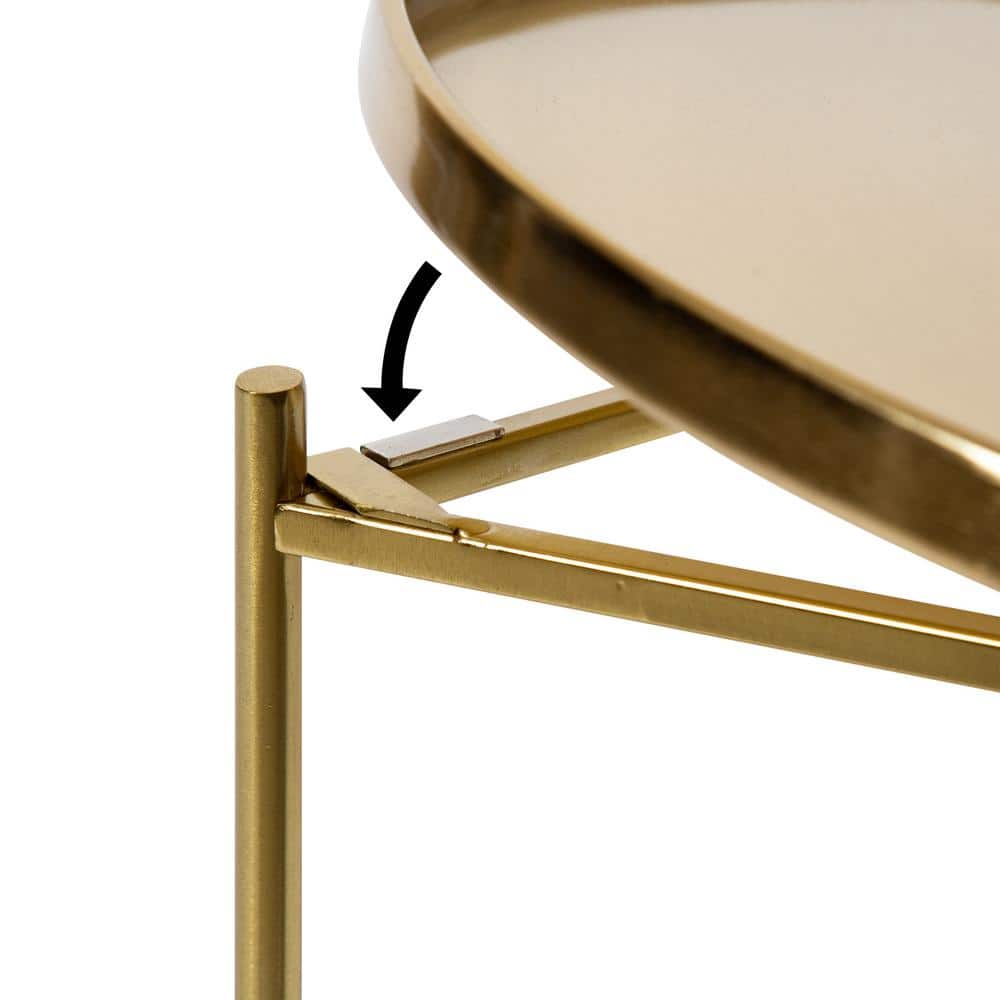 Ulani Nesting Side Table Set, Walnut Brown Wood and Gold Metal